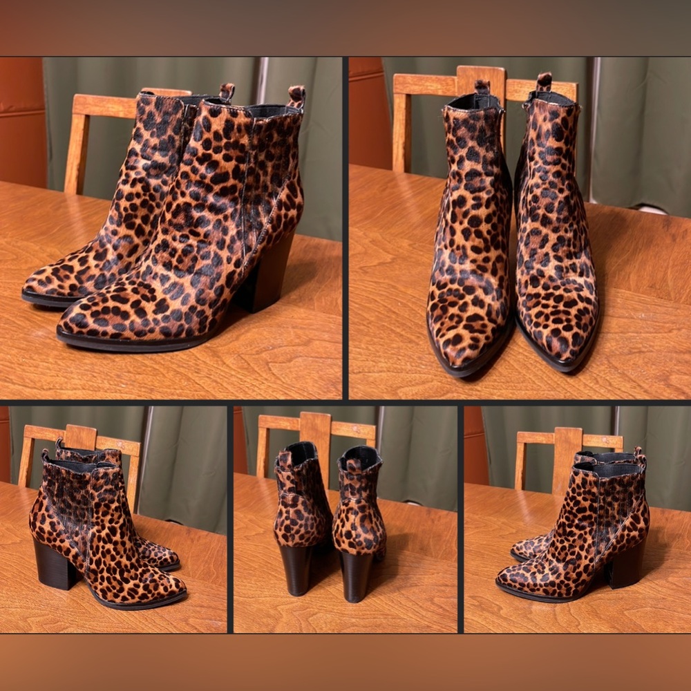 Marc Fisher Leopard Calf Hair Ankle Heeled Booties 7 Heeled Leopard Fur Boots 7